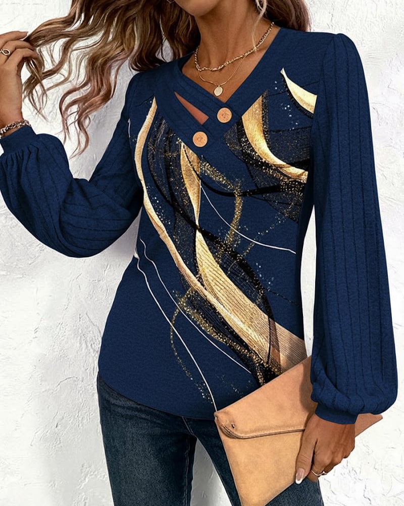 Top met gestreepte print en lampionmouwen