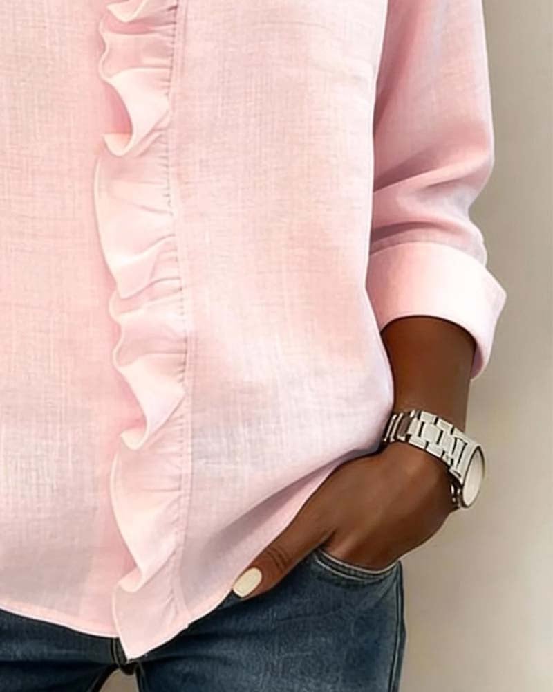 Ruffle V-hals blouse met lange mouwen