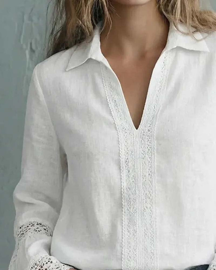 Elegante Effen Kant Blouse met Klokmouwen