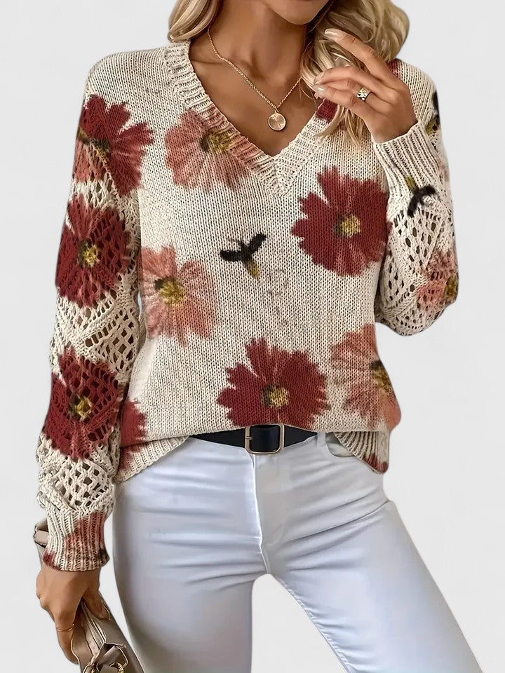 Elegante lichte sweater met bloemenprint