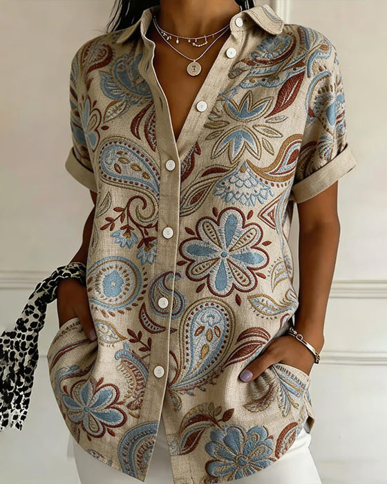 Lapel-shirt met Paisley-print