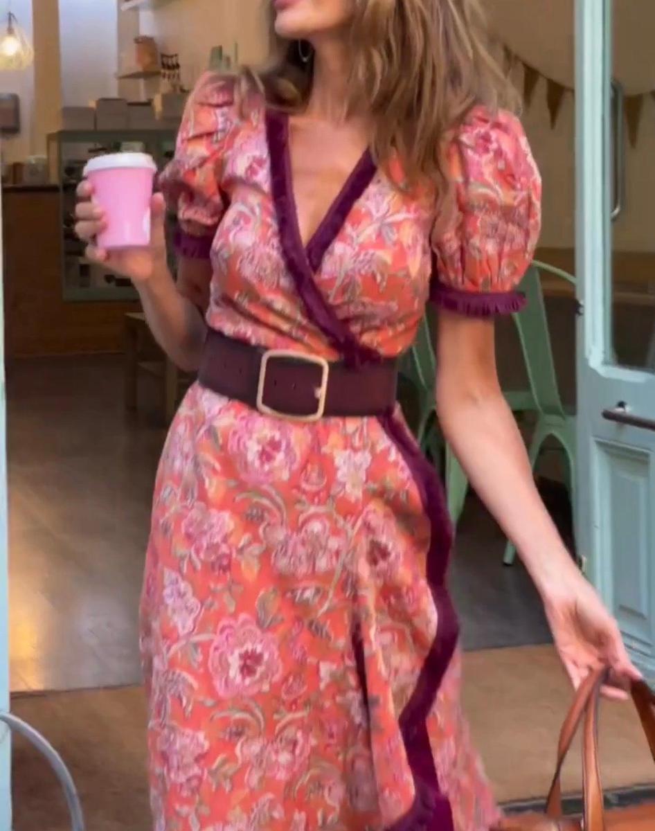 Roze Maxi-jurk met korte mouwen