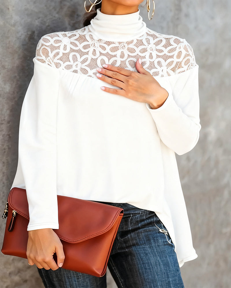 Turtleneck kanten sheer gebreide top