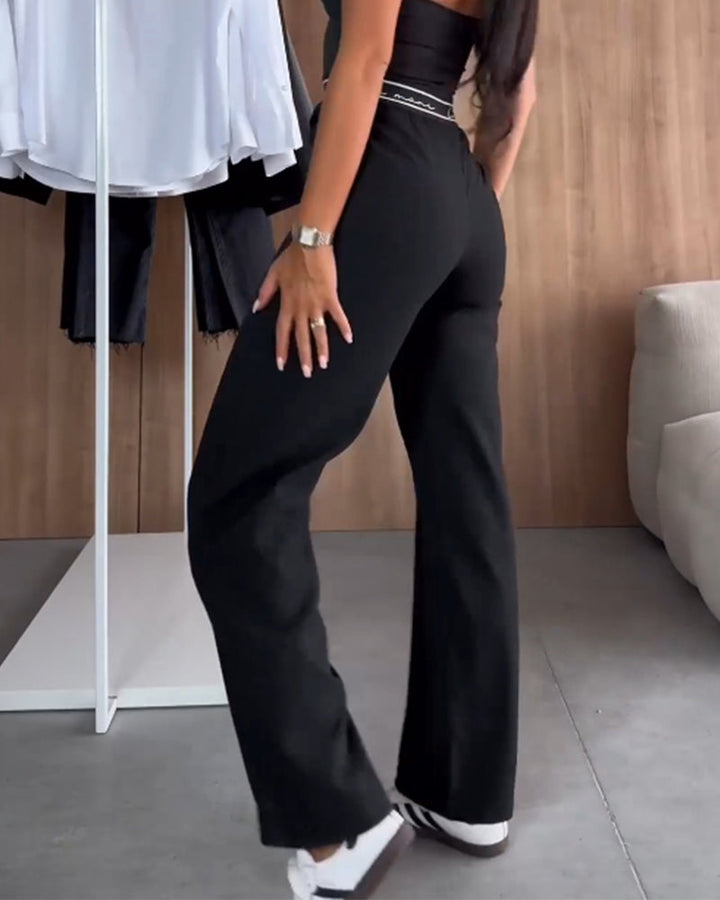 Casual effen Straight Pants met ritssluitzakken