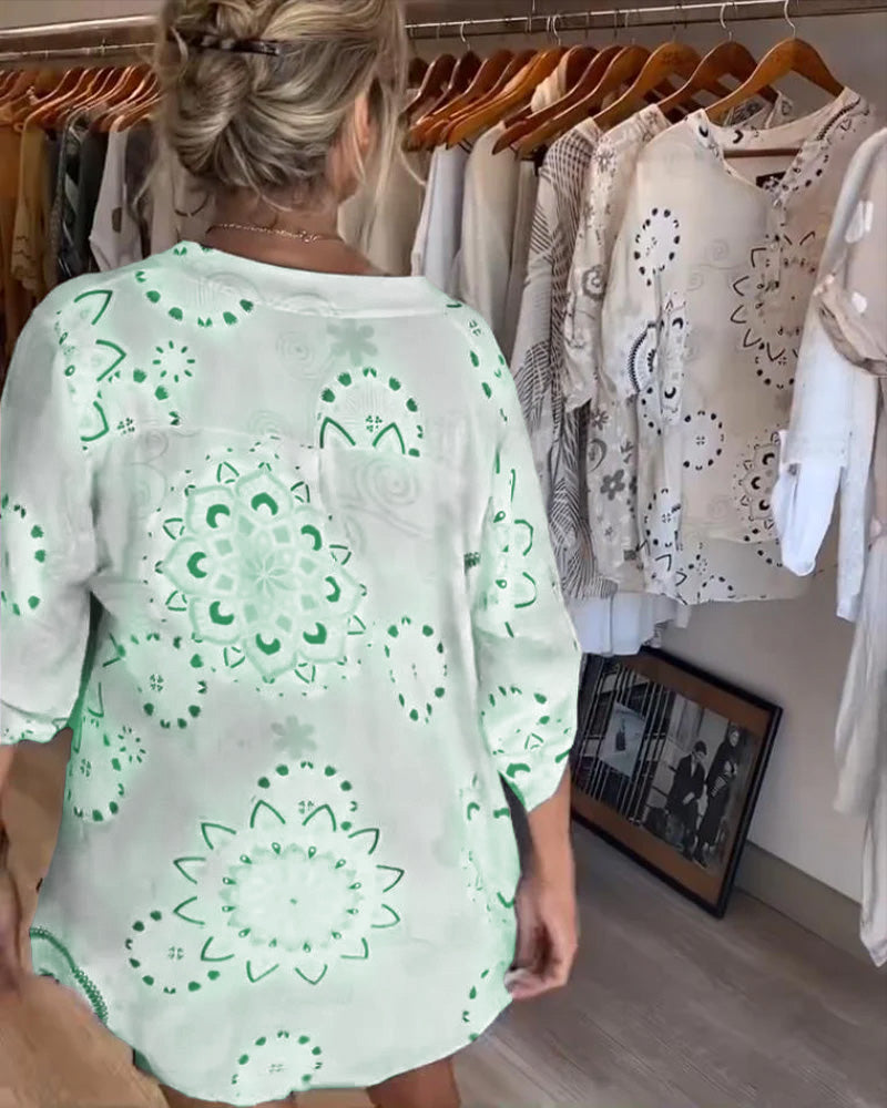Veelzijdige V-Neck Printed Half Sleeves Blouse