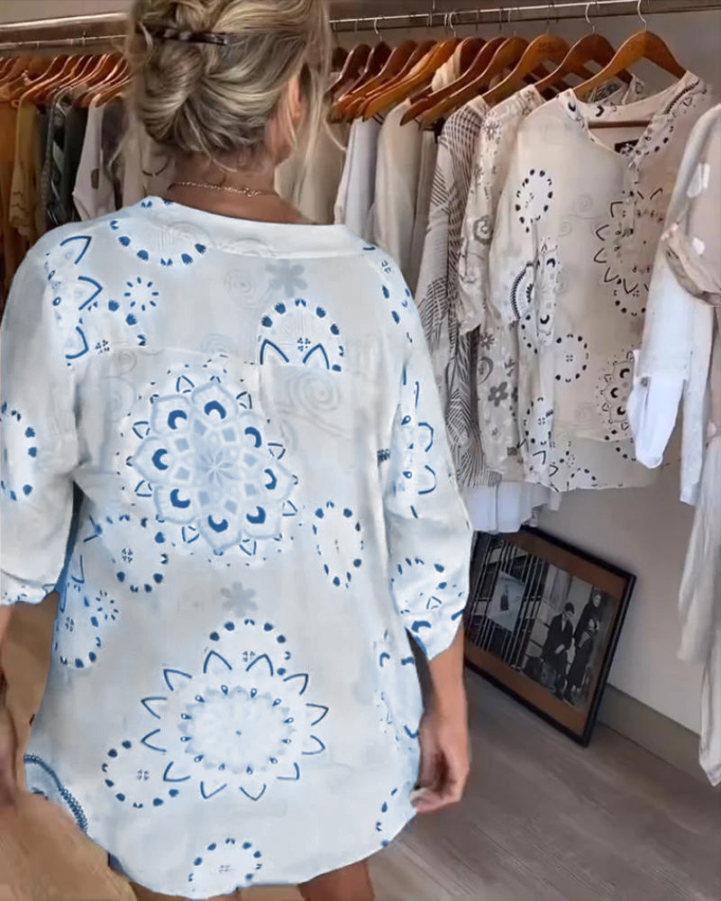 Veelzijdige V-Neck Printed Half Sleeves Blouse