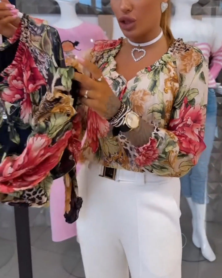 V-hals blouse met bloemenprint