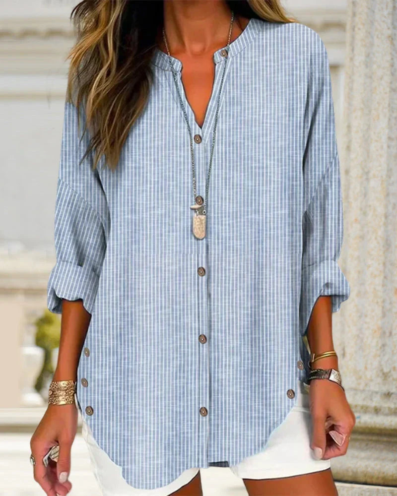 Elegante V-hals top met tijdloos streeppatroon