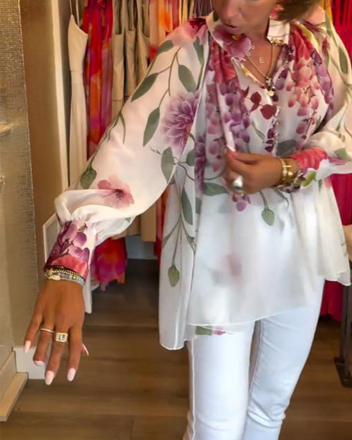 Casual top met print en lampionmouwen
