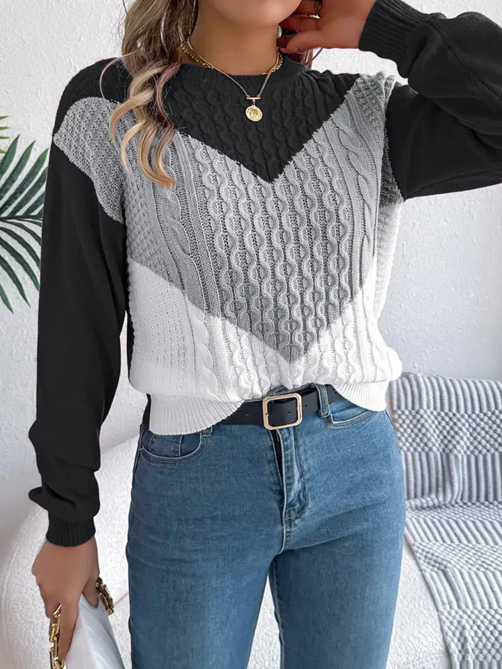 Elegant Color Block Crew Neck Sweater voor dames