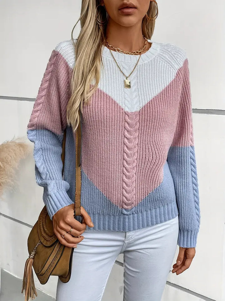 Chique Color Block trui met ronde hals voor dames