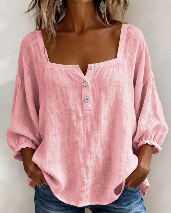 Simpele blouse met vierkante hals en lange mouwen