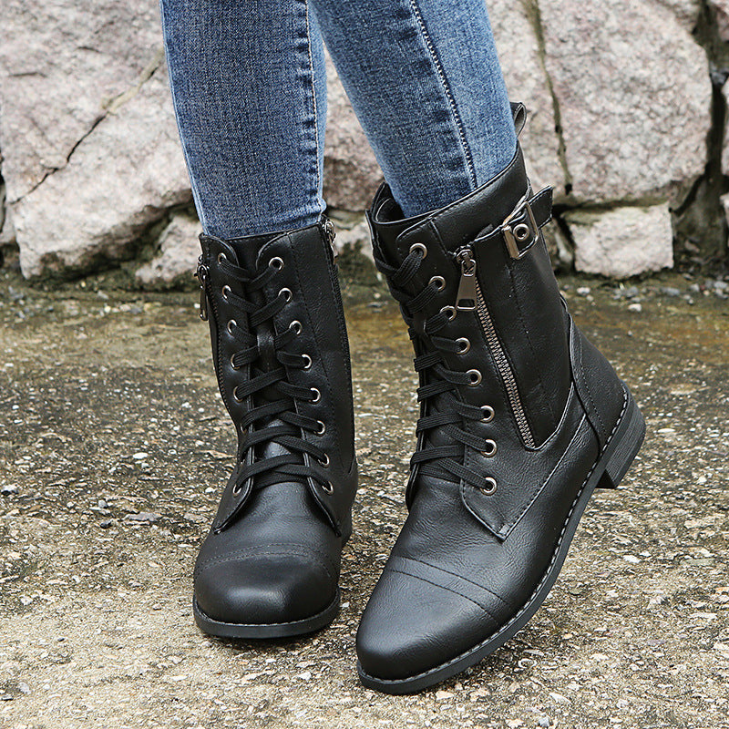 Dames Lederen Orthopedische Schoenen met Zijritsluiting en Ronde Neus