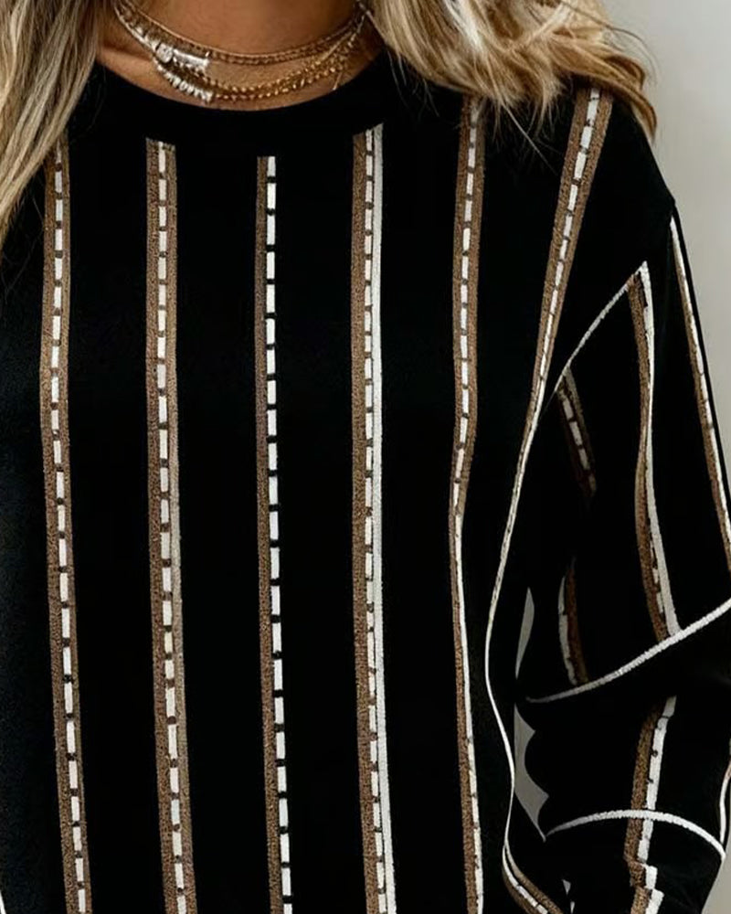 Verticaal Gestreept Crew Neck Sweatshirt