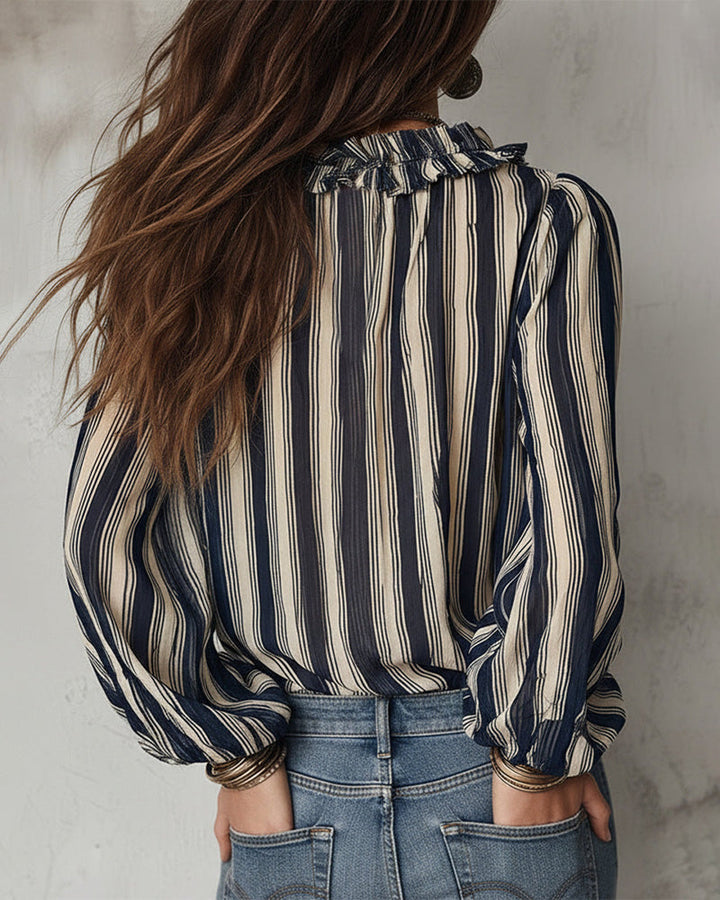 Diepe V Verticaal Gestreepte Losse Blouse