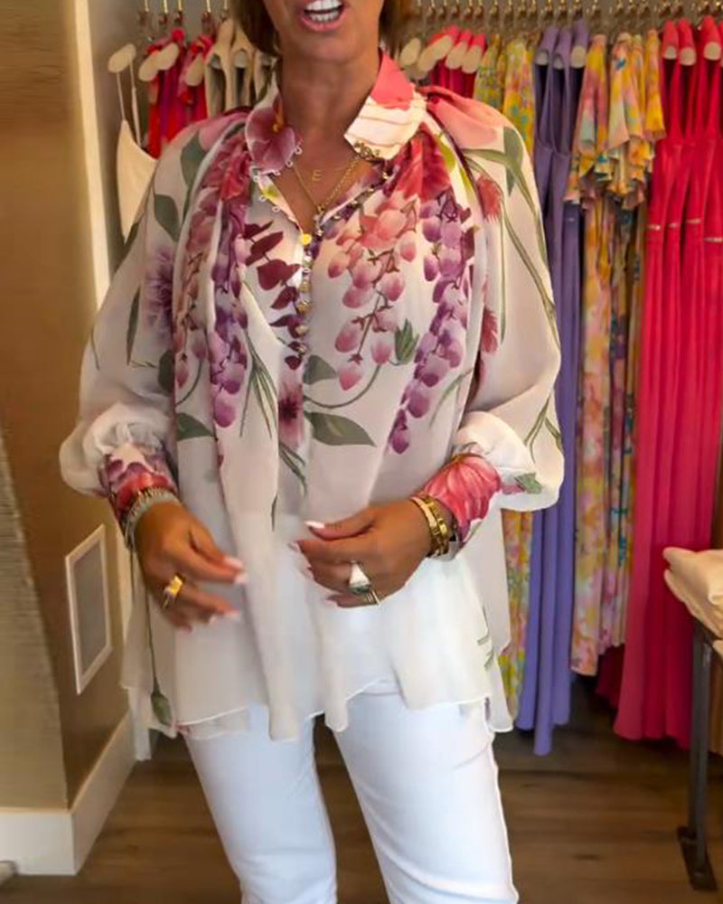 Casual top met print en lampionmouwen