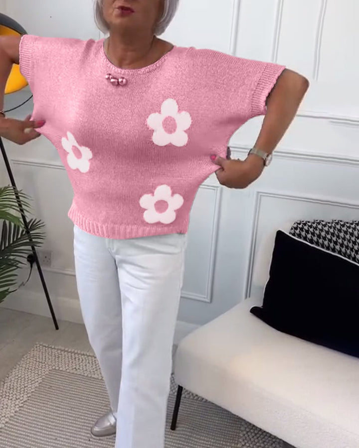 Slim Floral Pullover Sweater met ronde hals