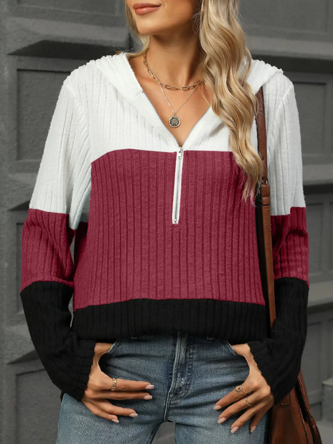 Color Block T-shirt met capuchon en lange mouwen