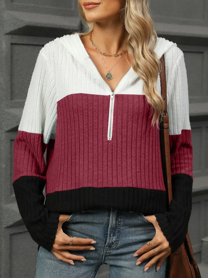 Color Block T-shirt met capuchon en lange mouwen