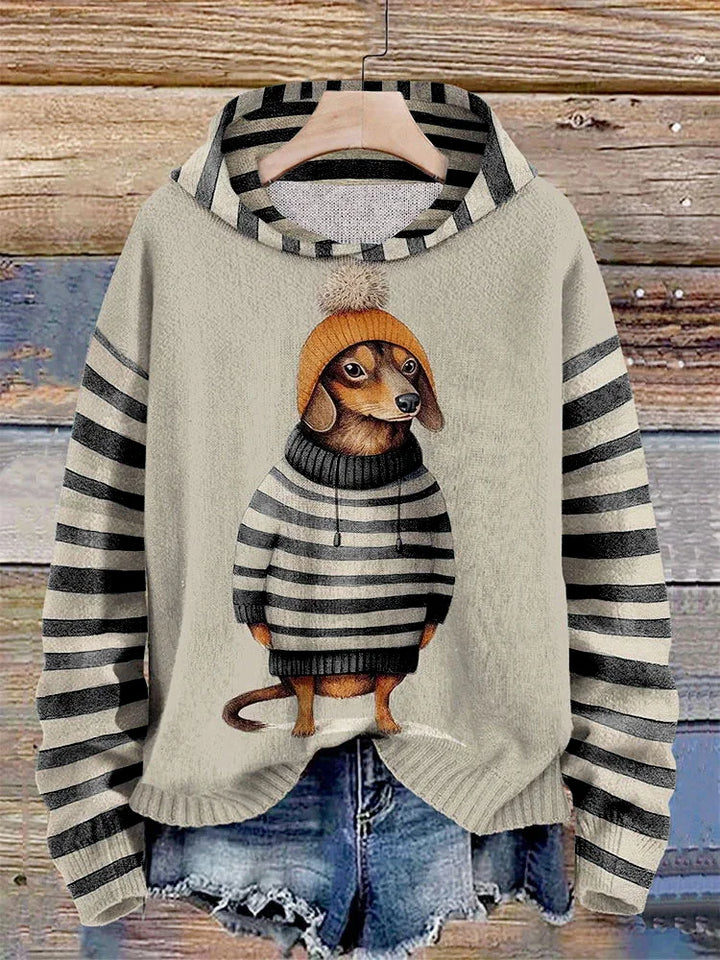 Casual warme hoodie met hondenprint voor dames