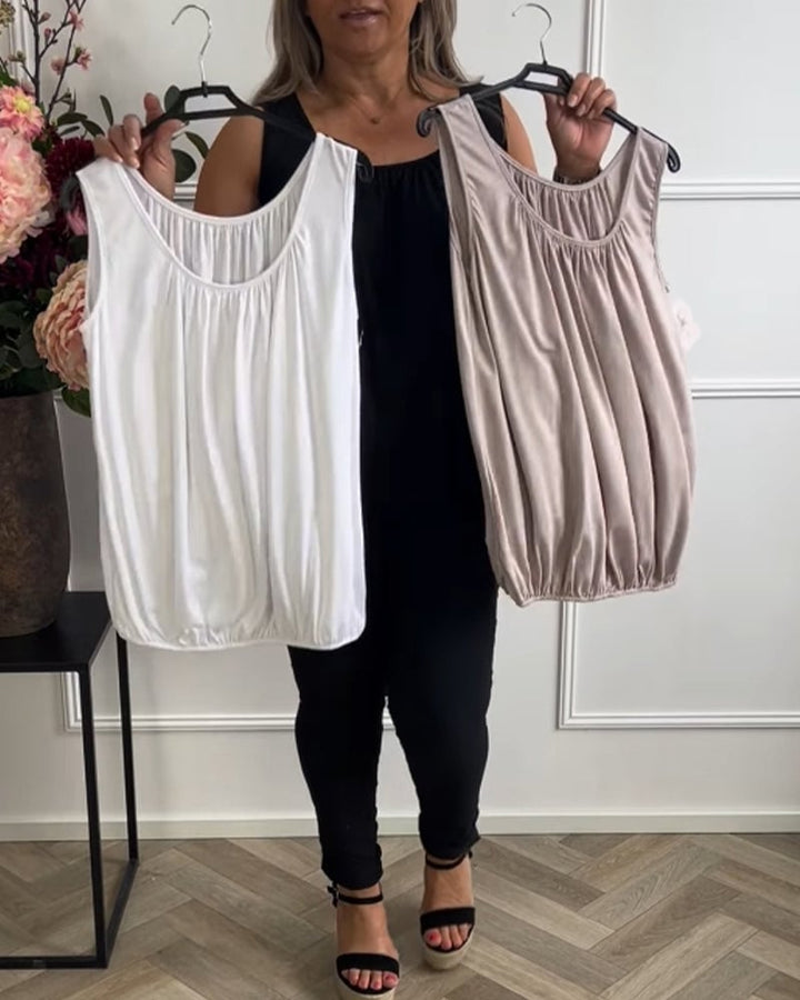 Mouwloze Effen Geplooide Tanktop