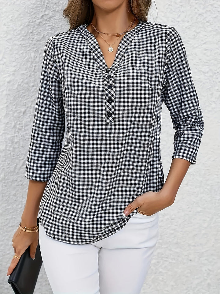 Elegante V-hals Ruitjesblouse