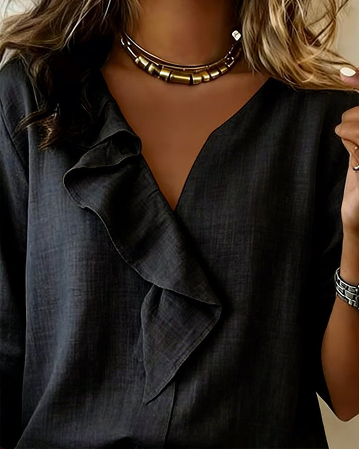 Effen blouse met ruches en lange mouwen