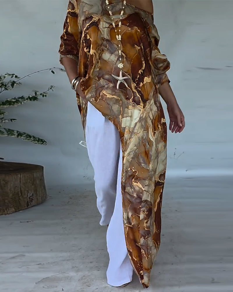 Modieuze Blouse met Print en Split