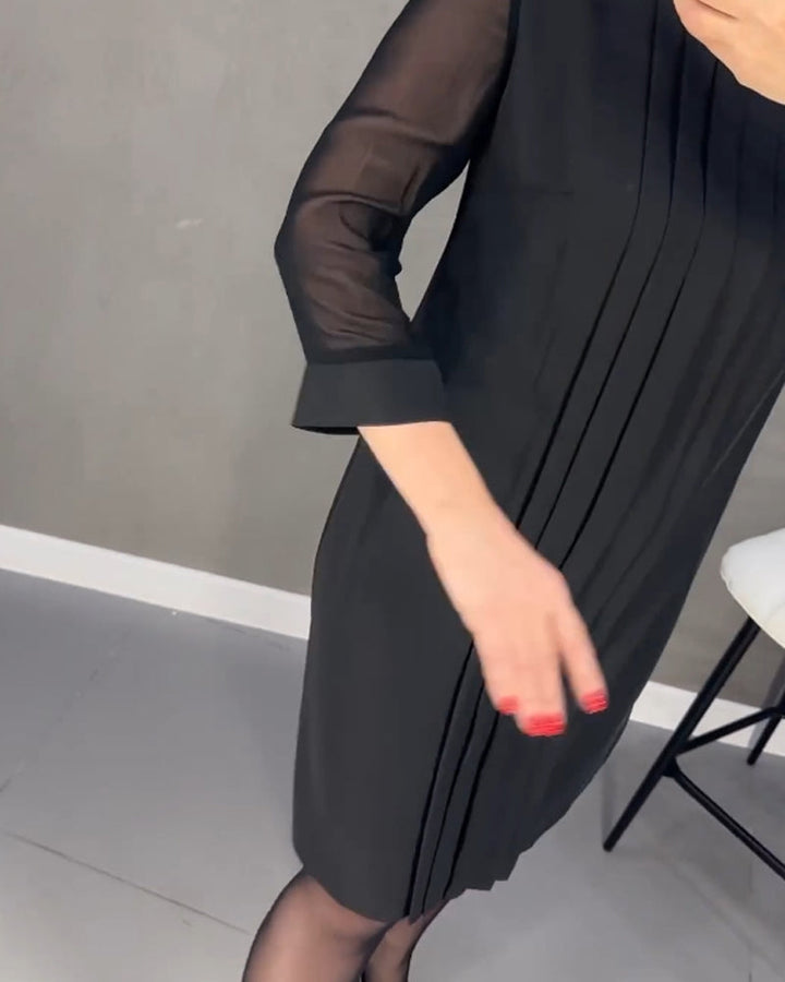 Geplooide patchwork mesh jurk in effen kleur