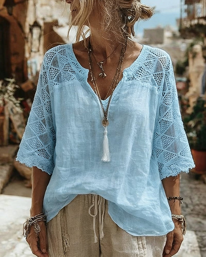 Effen blouse met V-hals en panelen