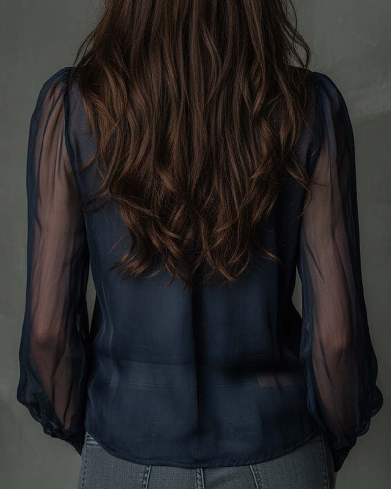 Halfrits Mesh Blouse met Lange Mouwen