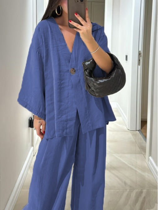 Comfortabele V-hals Casual Tweedelige Set
