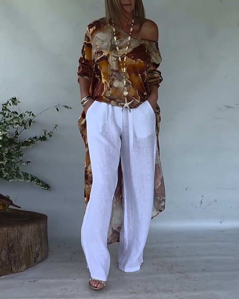 Modieuze Blouse met Print en Split