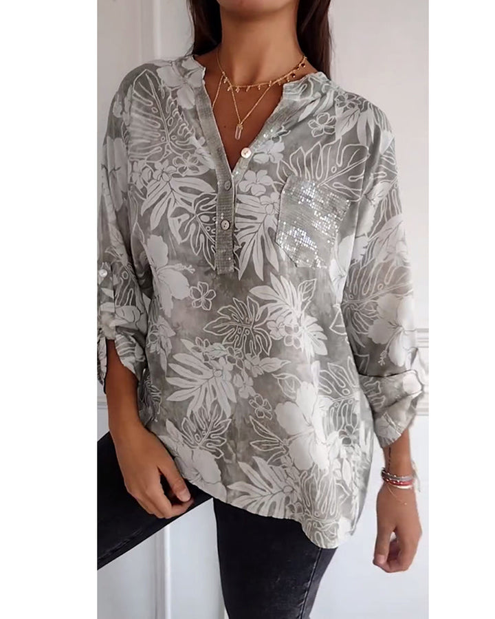 Patchwork Top met Pailletten en Bladprint