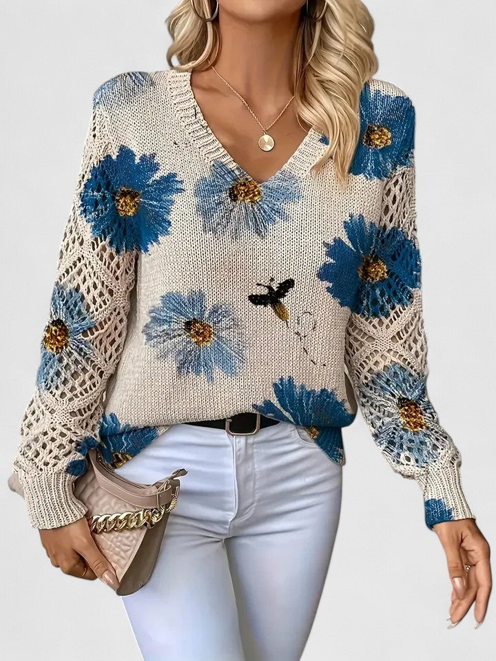 Elegante lichte sweater met bloemenprint