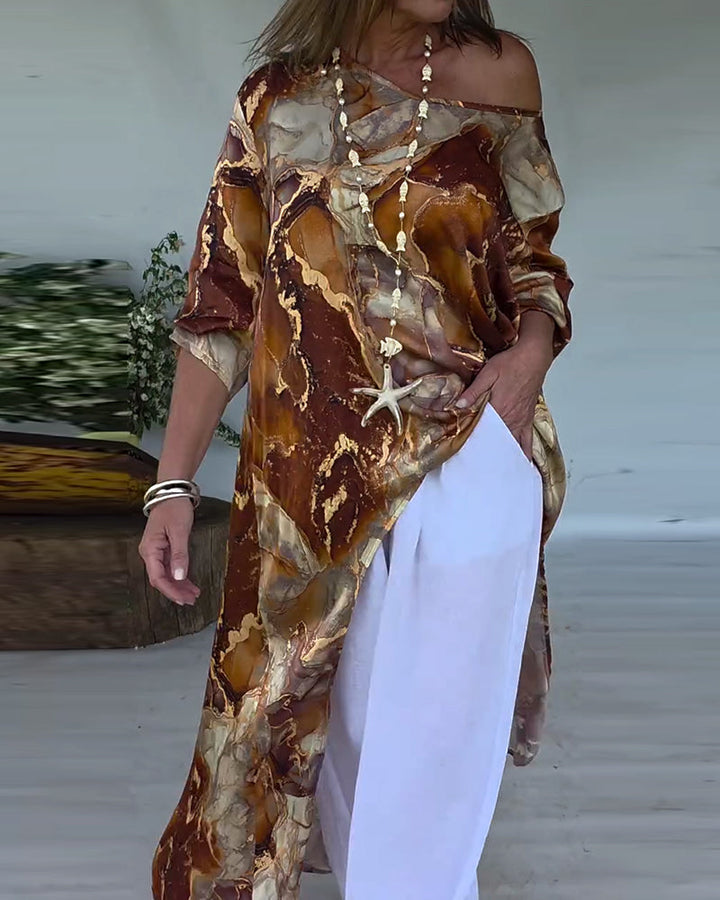 Modieuze Blouse met Print en Split