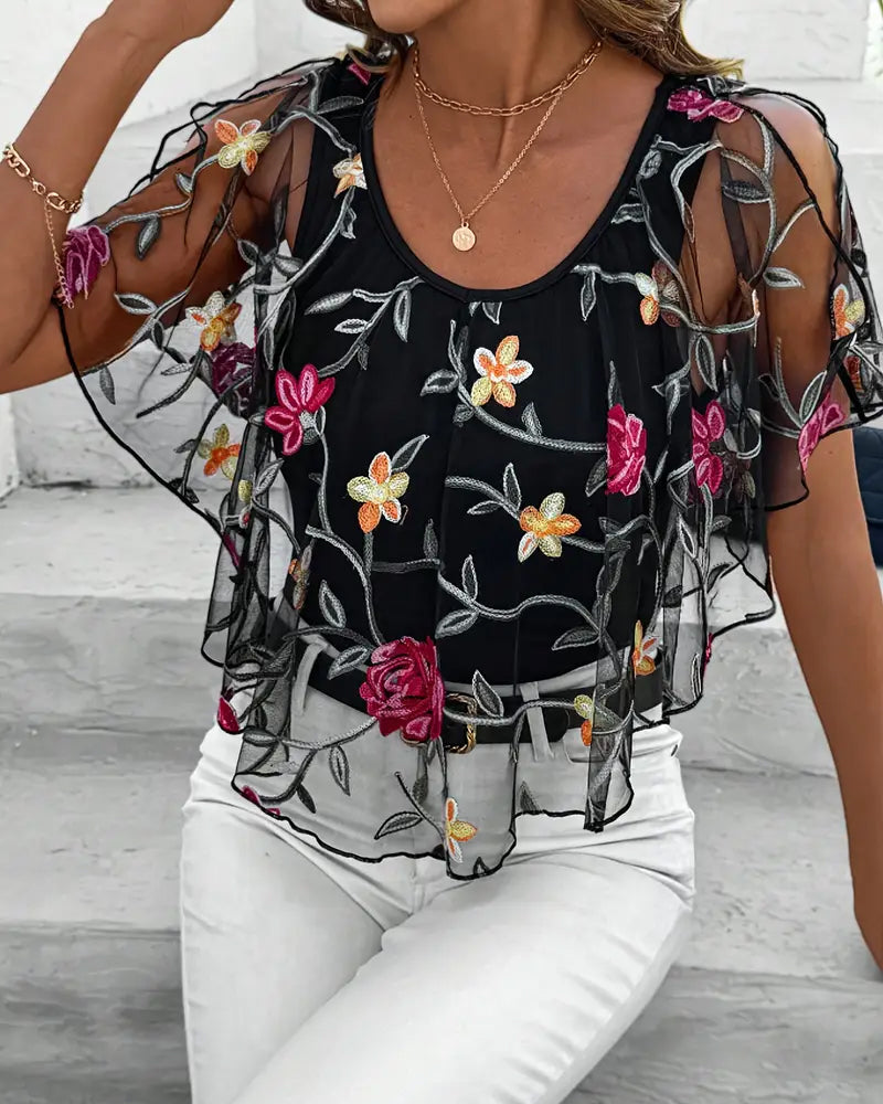Geborduurde Mesh Heavy Duty Blouse