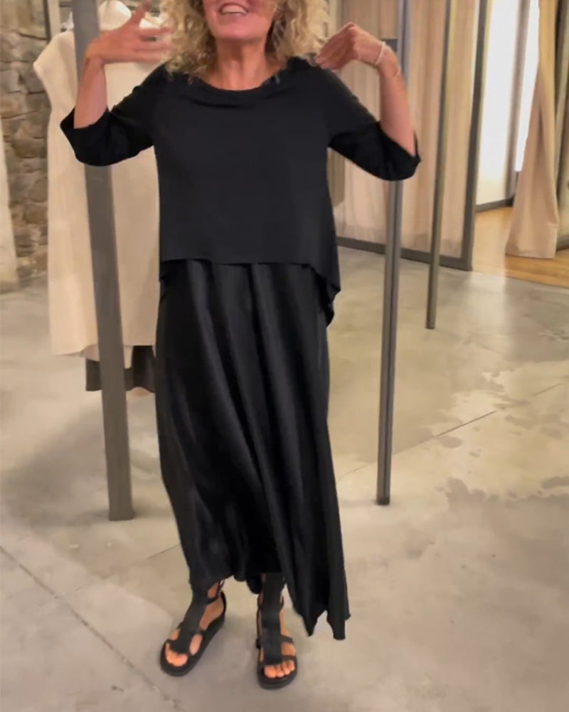 Effen top en suspender jurk tweedelige set