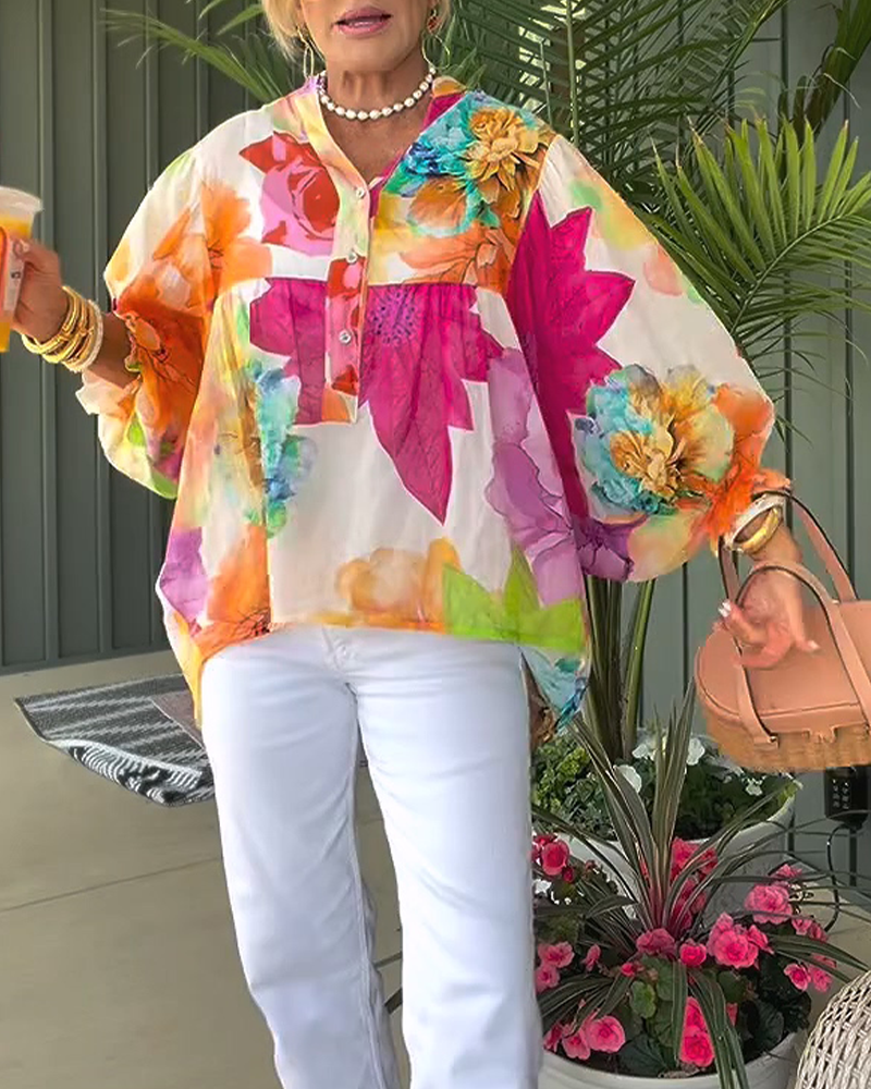 Blouse met lange mouwen in olieverfstijl