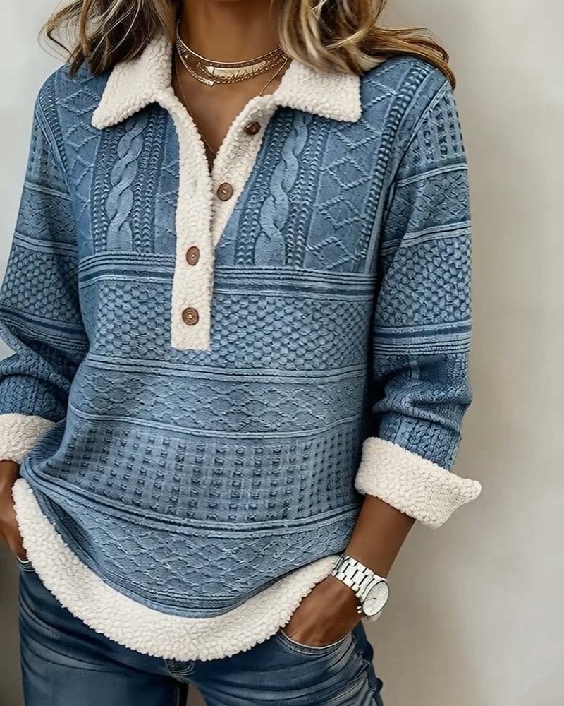 Casual Sweatshirt met Kraag en Patchwork