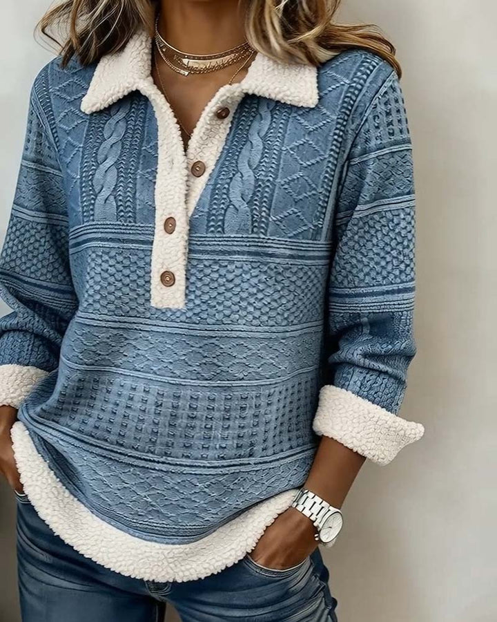 Casual Sweatshirt met Kraag en Patchwork