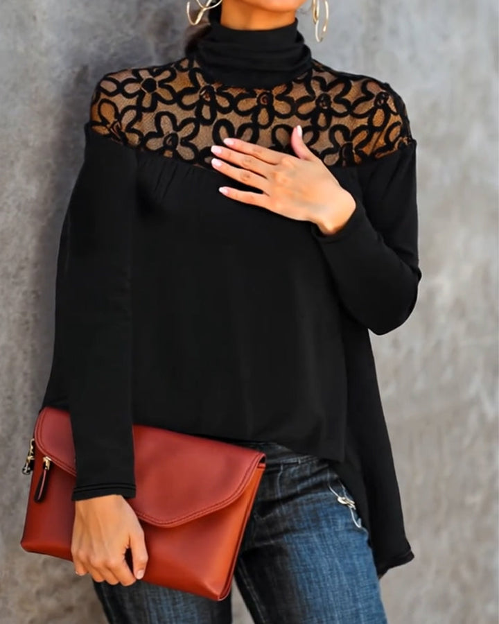 Turtleneck kanten sheer gebreide top