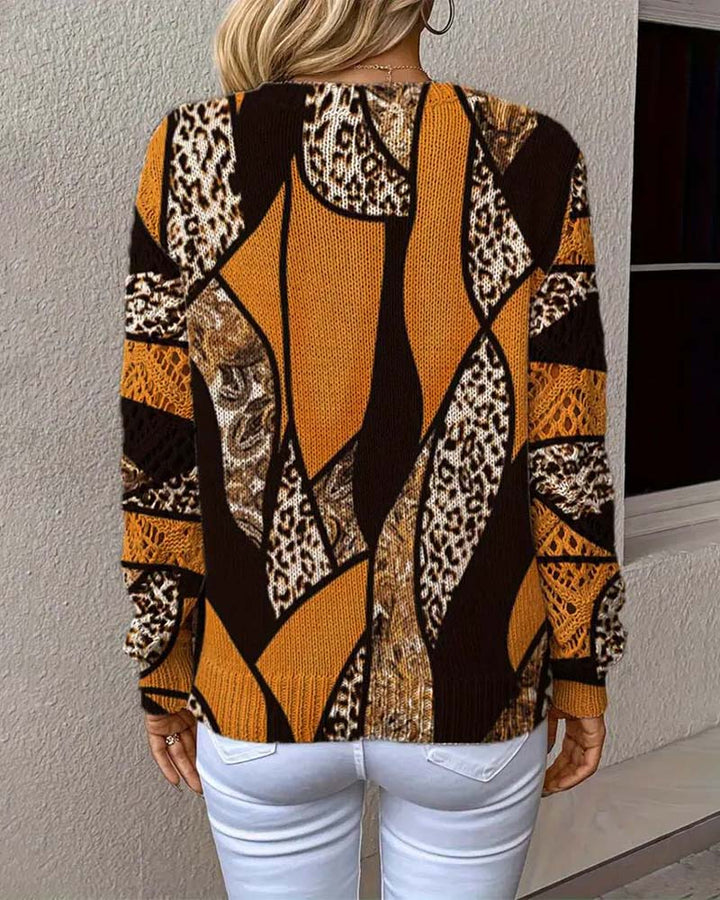 V-hals Trui met Leopardprint en Openbrei