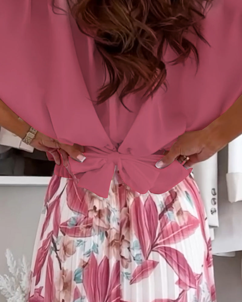 Effen Blouse met Korte Mouwen en Taillestrik