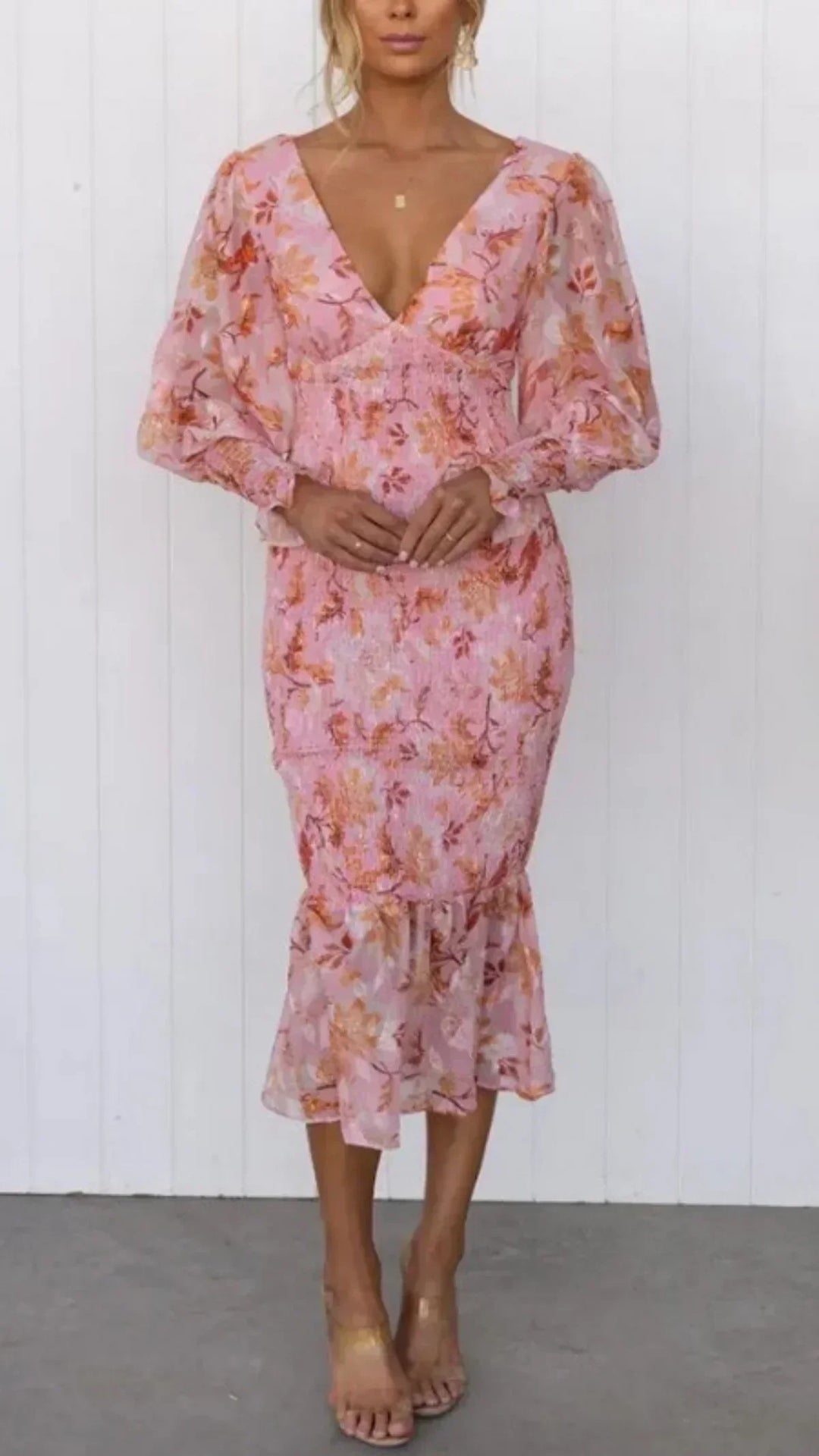 Midi-jurk met Bold Floral Pattern