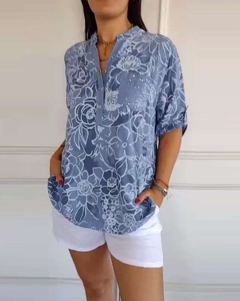 V-hals blouse met knopen en print