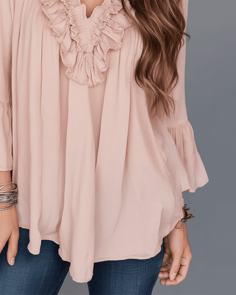Elegante V-hals Ruches Blouse