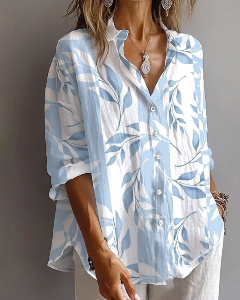 Lapelshirt met plantenbladprint