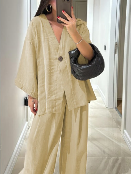Comfortabele V-hals Casual Tweedelige Set