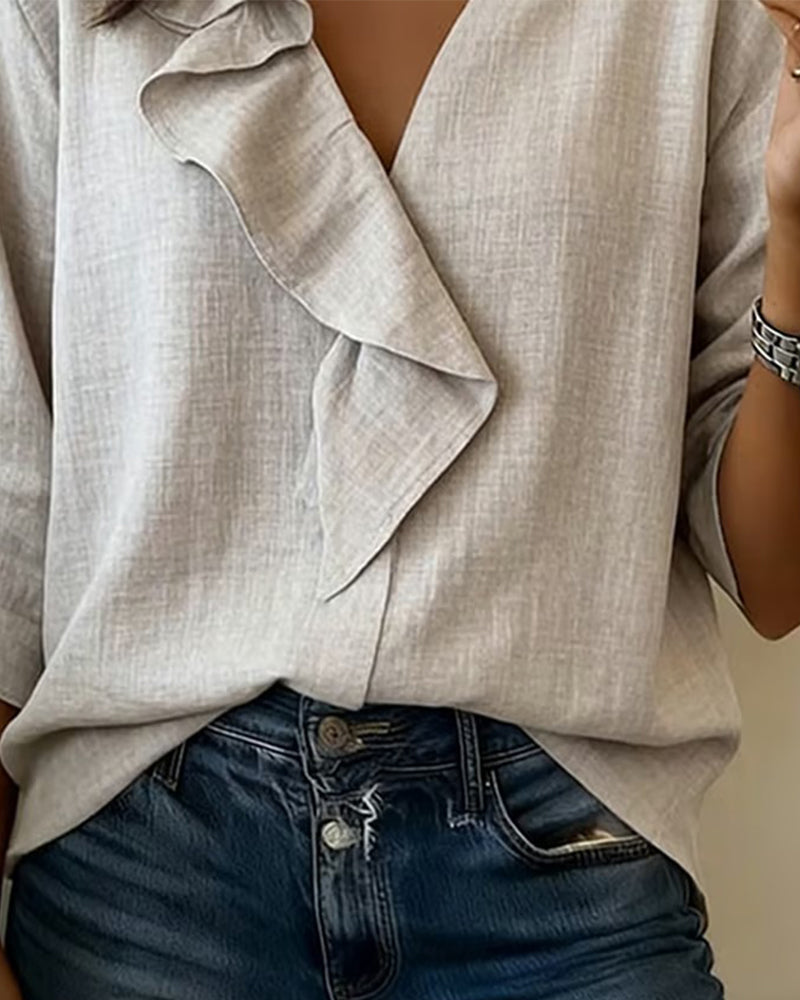 Effen blouse met ruches en lange mouwen